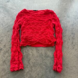 Vintage Y2k Bubble Red Tight Knit Textured Double Lined Longsleeve Womens Medium
